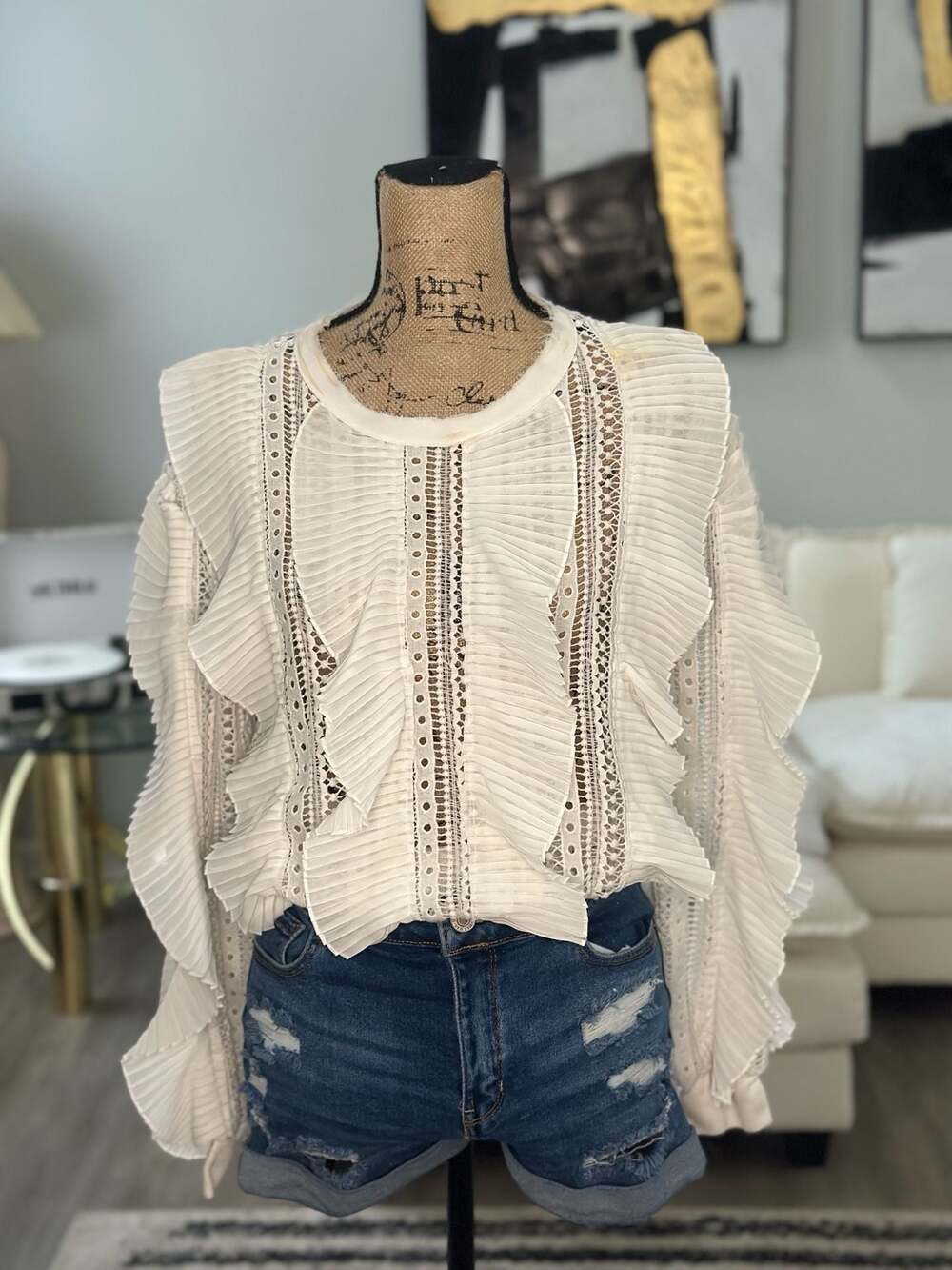 Lace Frill Long Sleeve Ruffle Blouse